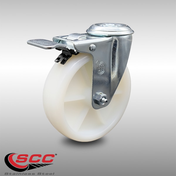 5 Inch SS Nylon Wheel Swivel Bolt Hole Caster with Total Lock Brake SCC